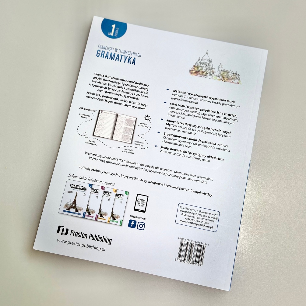 okładka tylna książki francuski w tłumaczeniach gramatyka 1 Preston Publishing