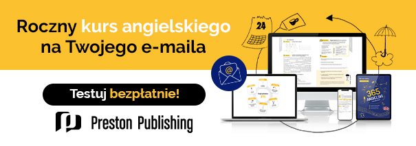 grafika z informacja o rocznym kursie online do nauki języka angielskiego od Preston Publishing