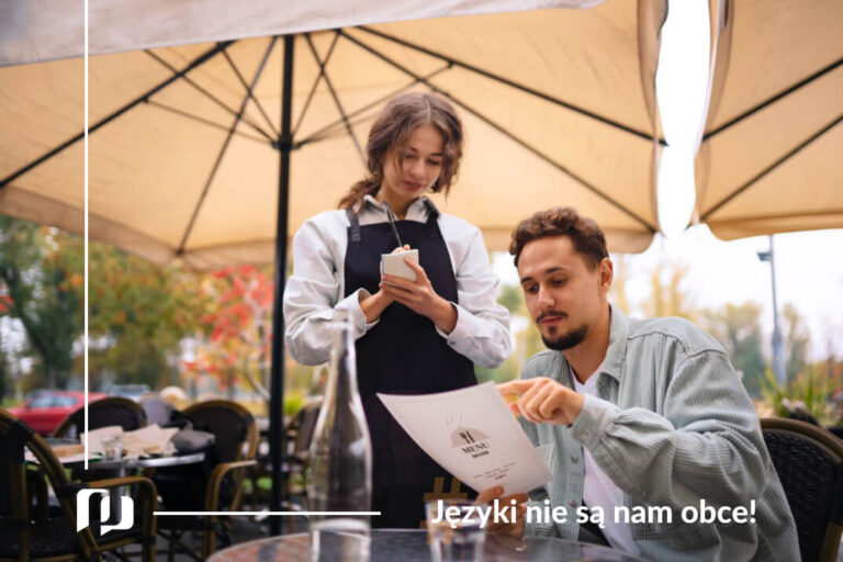 kelnerka w restauracji przyjmująca zamowienie od klienta wizyta w hiszpańskiej restauracji nauka hiszpańskiego z Preston Publishing