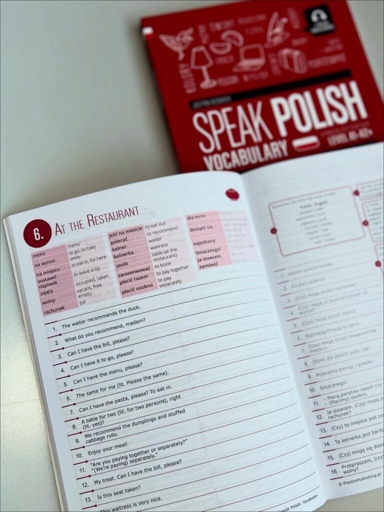 rozkładówka książki Speak Polish Vocabulary nauka polskiego dla obcokrajowcow Preston Publishing