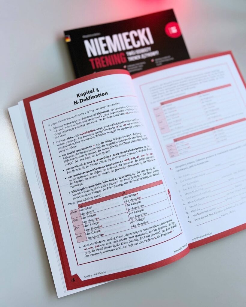 rozkładówka książki Niemiecki Trening b1 od wydawnictwa Preston Publishing