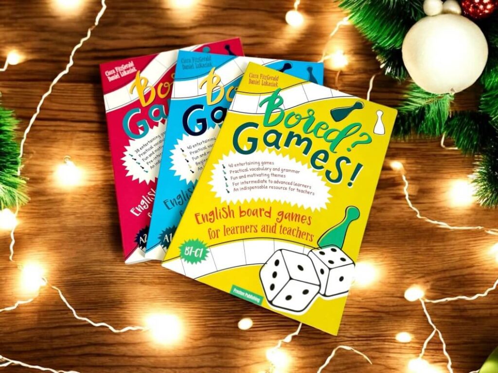 Okładki książek w serii Borek? Games czyli gry planszowe po angielsku idealny pomysł na prezent na święta od Preston Publishing