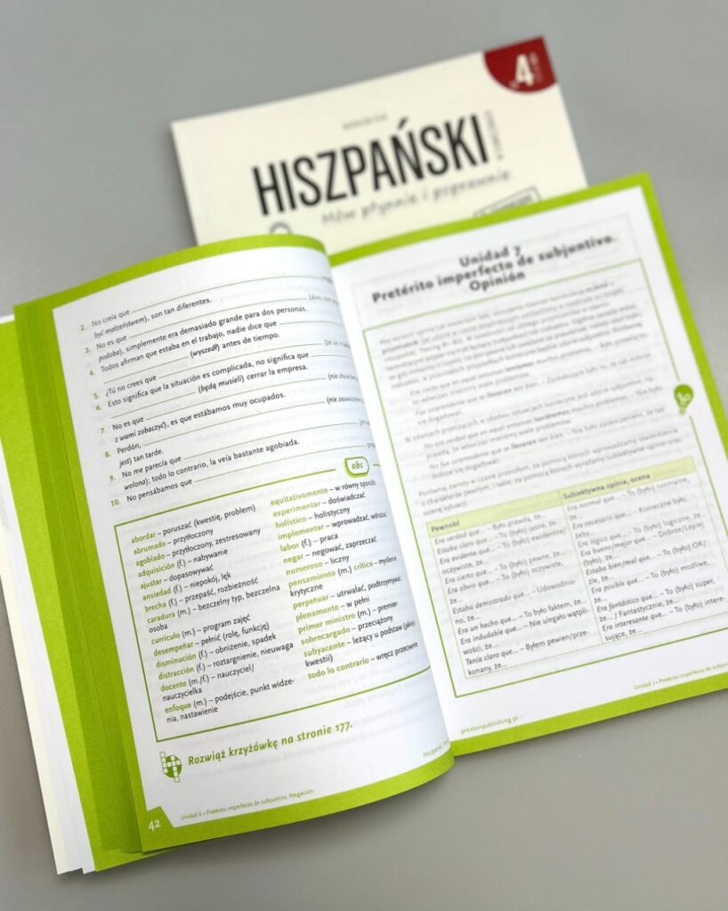 rozkładówka książki do nauki hiszpańskiej gramatyki Hiszpański Trening od Preston Publishing