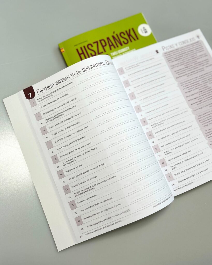 rozkładówka książki do nauki hiszpańskiej gramatyki od Preston Publishing Hiszpański w tłumaczeniach Gramatyka