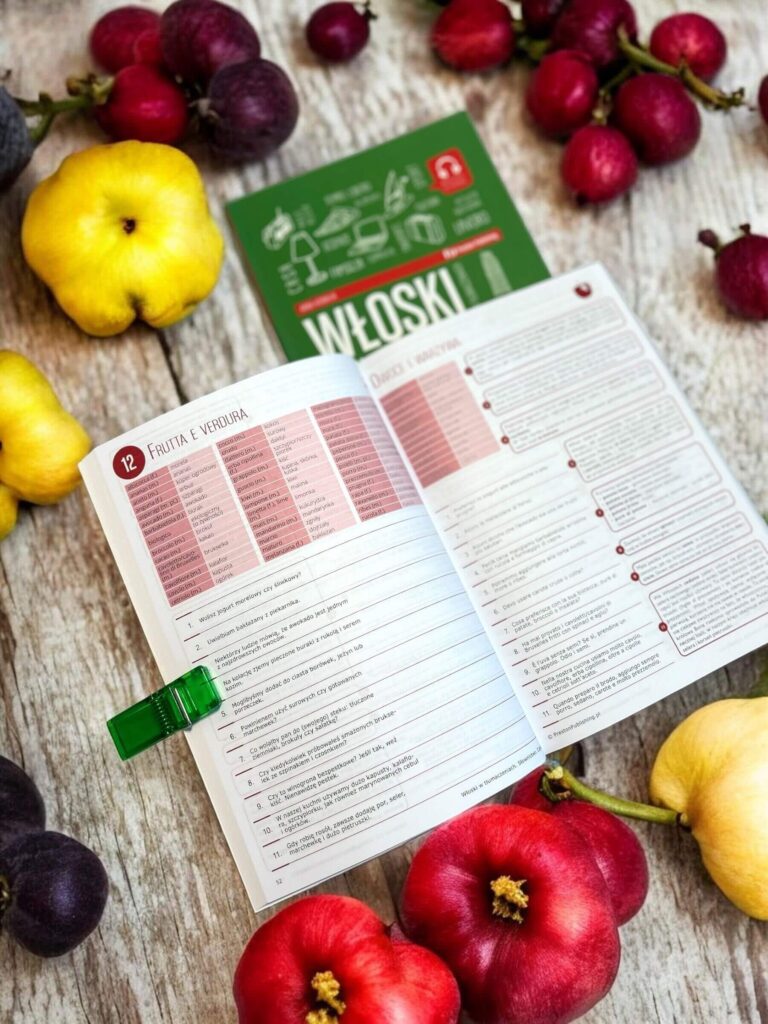 rozkładówka książki Woski w tłumaczeniach słownictwo od Preston Publishiong nauka nazw owoców po włosku