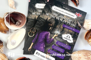 okładka książki „The Mystery of the Penley Pearl”, która łączy wciągającą historię detektywistyczną z ćwiczeniami, audio i praktyczną nauką języka na poziomie B1-B2 od Preston Publishing